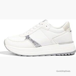 Women's White Athletic Sneakers with Silver Accent